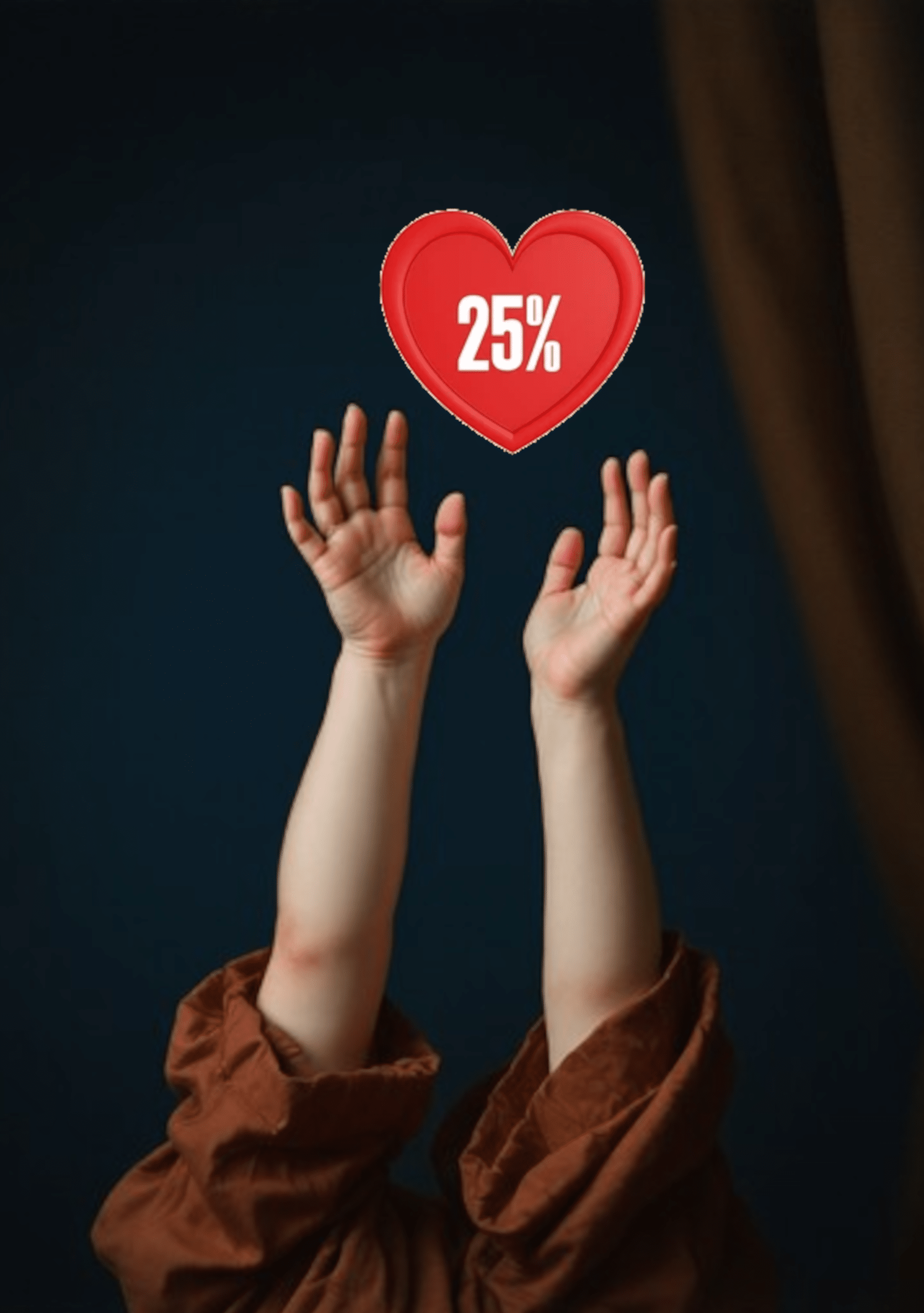Blog 4 Vuurkrachtig-hoe ontstaat codependentie Uitgestrekte armen van een kind die reikt naar een rood hart met daarin geschreven 25%